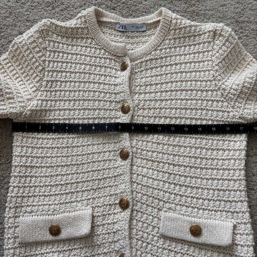 Zara Cream Ecru Textured Knit Cardigan - Picture 7 of 10
